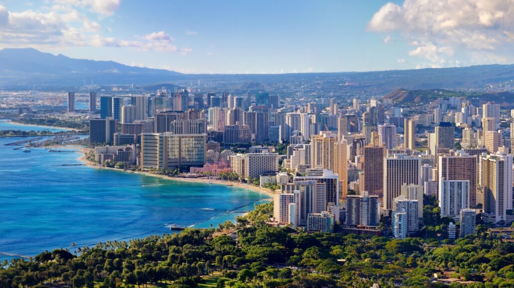 Spectacular view of Honolulu city, Oahu, Hawaii