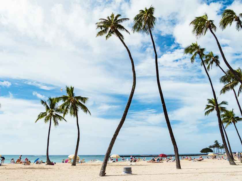 Kahanamoku Beach in Waikiki, Honolulu, Oahu Island, Hawaii. Waikiki Beach in the center of Honolulu has the largest number of visitors in Hawaii.