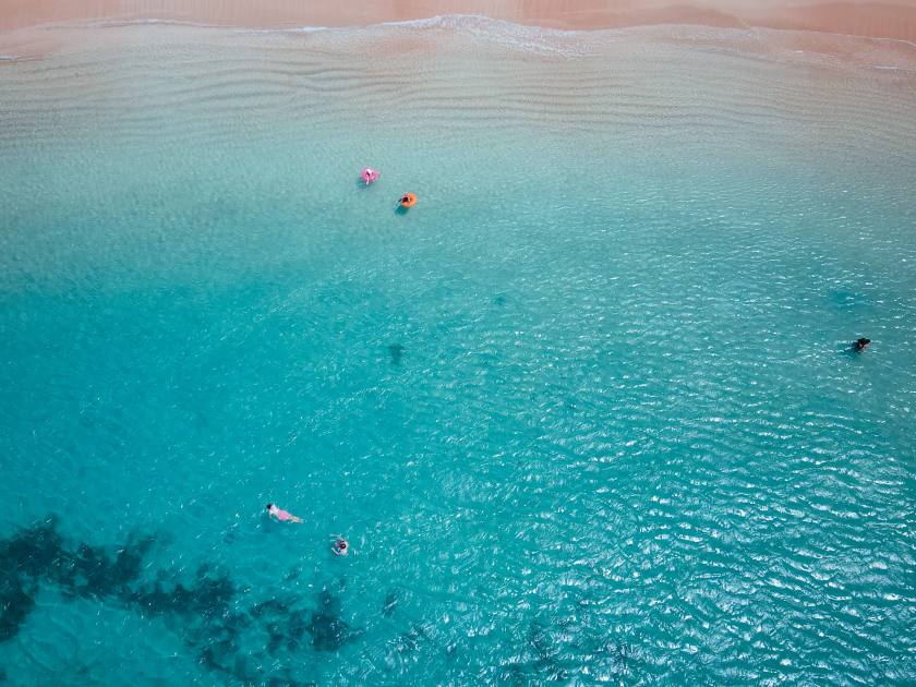 Aerial Magic Island Lagoon, Honolulu, Oahu, Hawaii