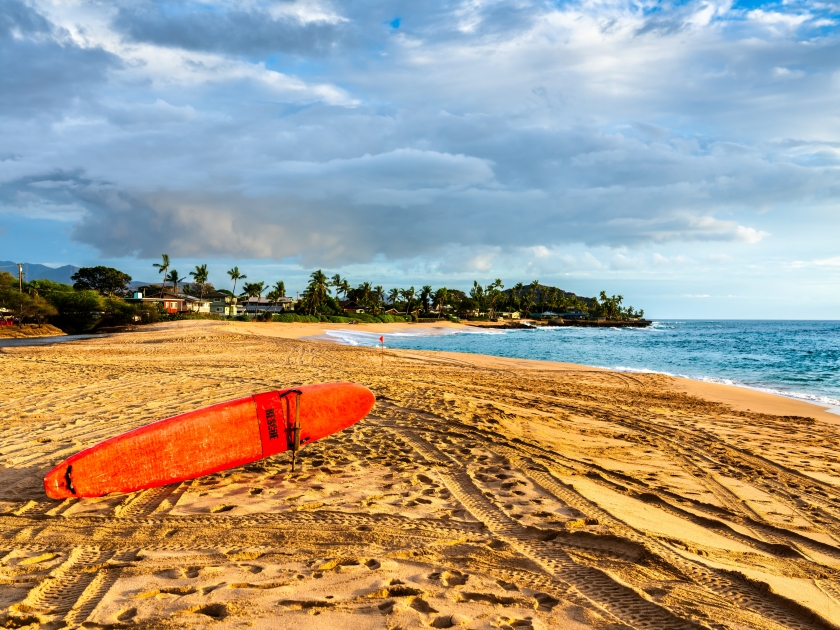 Rescue surf board on Makaha Beach in West Oahu Island - Hawaii, United States