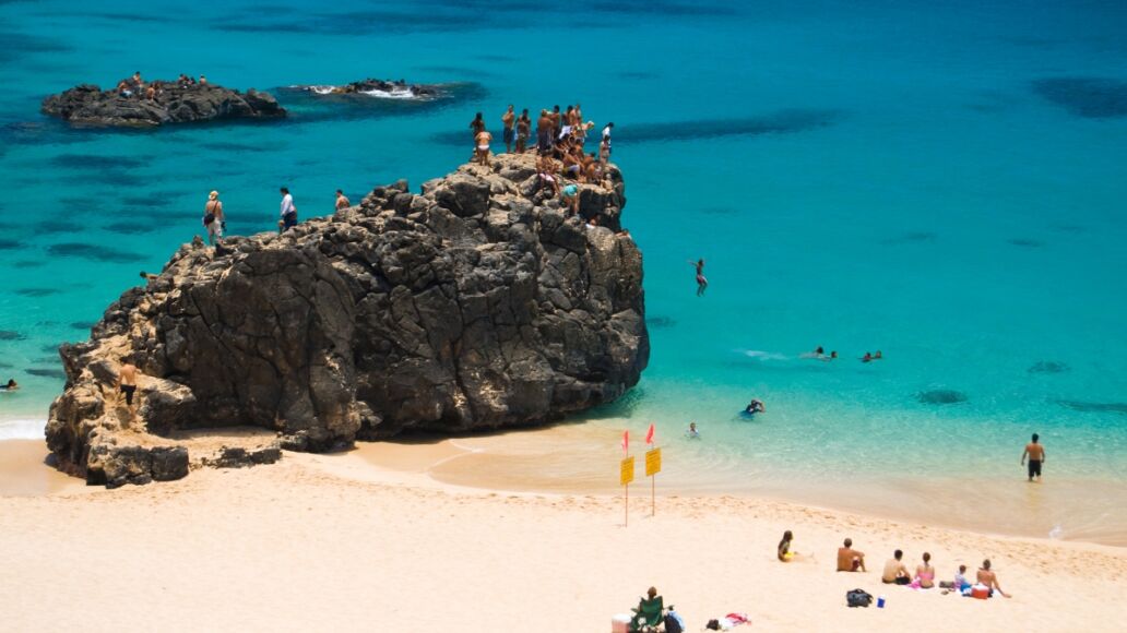 The rock on the left side of Waimea Beach