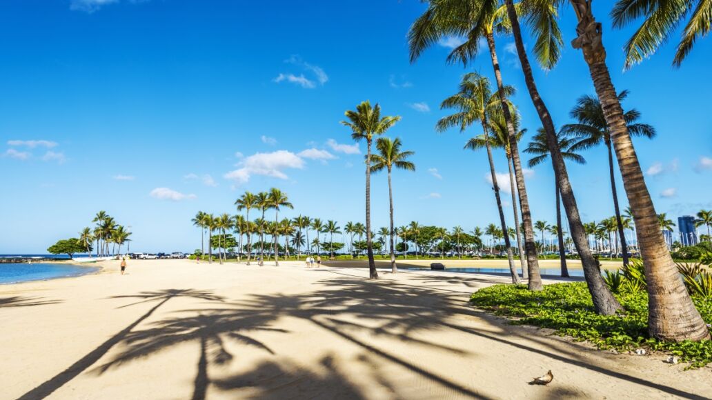 Fort DeRussy boardwalk on Waikiki beach, Honolulu, Hawaii, USA