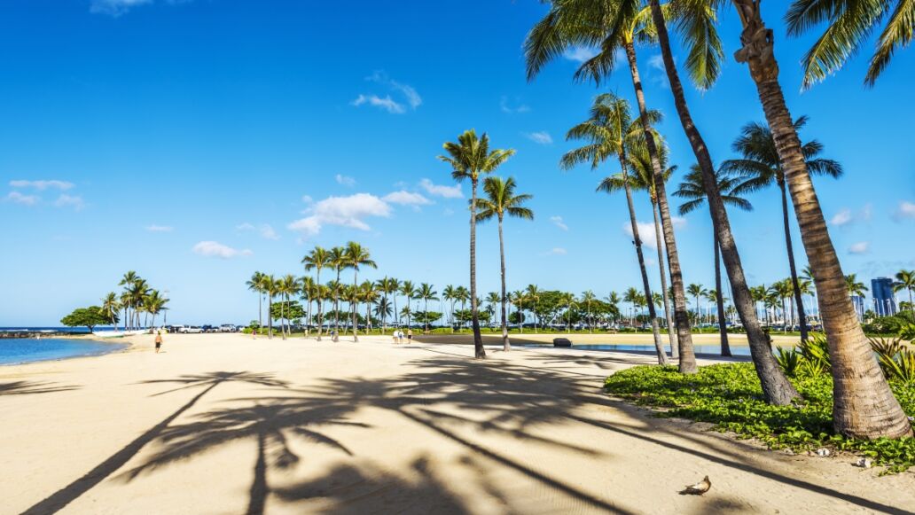 Fort DeRussy boardwalk on Waikiki beach, Honolulu, Hawaii, USA