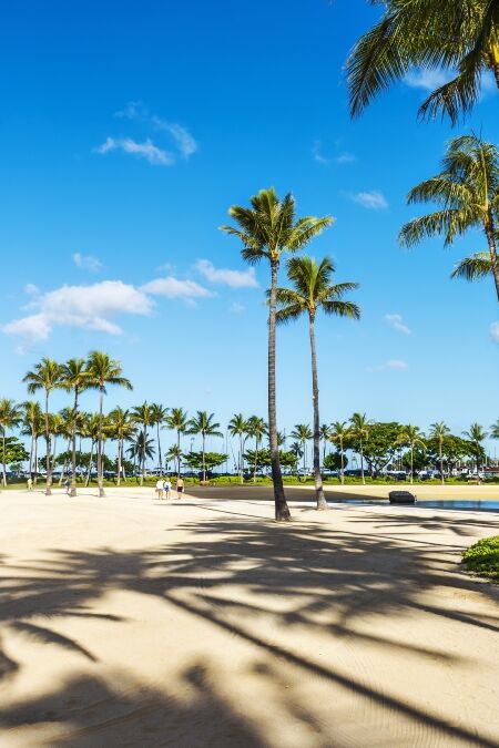 Fort DeRussy boardwalk on Waikiki beach, Honolulu, Hawaii, USA