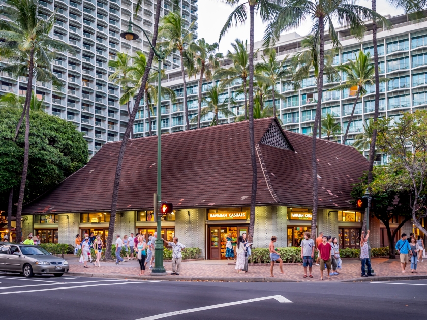 WAIKIKI, HI - APRIL 27: Hawaiian Casuals retail outlet on Kalakaua Avenue on April 27, 2014 in Waikiki, Hawaii. Kalakaua Avenue is the favorite luxury shopping strip for tourists visiting Hawaii.
