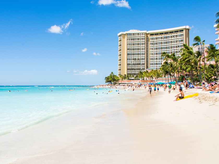 Beautiful empty Waikiki beach on Hawaii islands