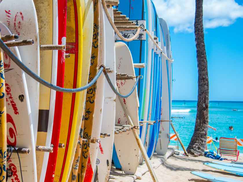 Surfboards in the Hawaiian sun near Waikiki