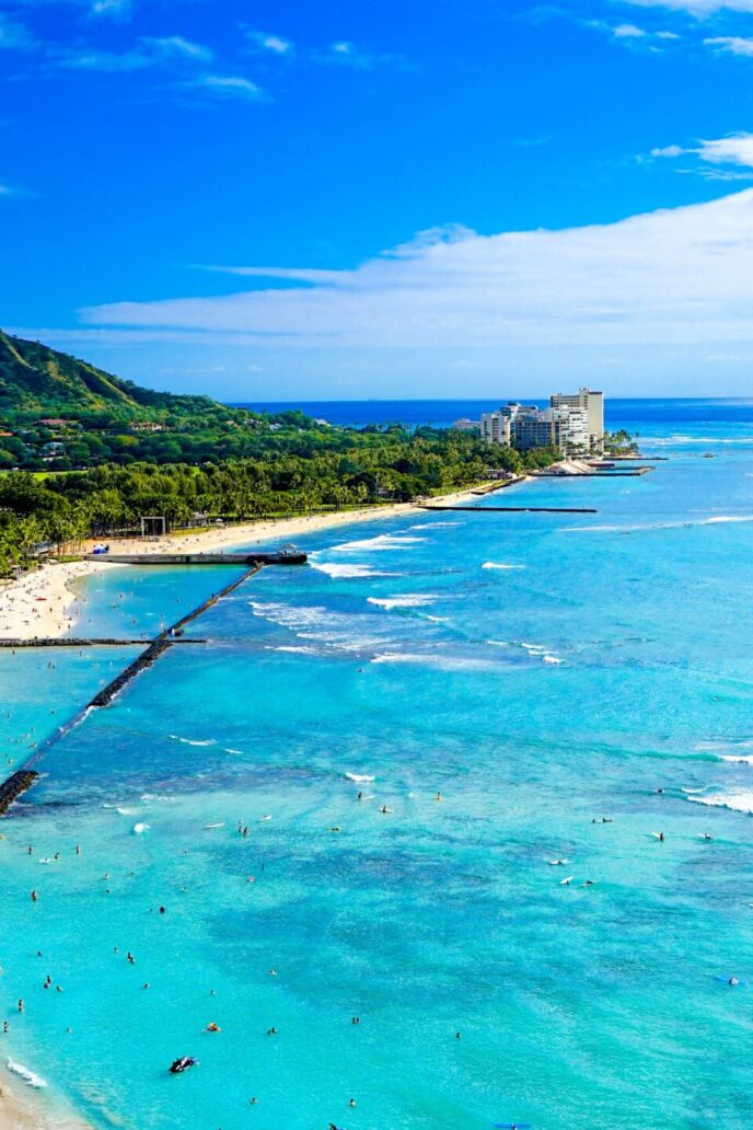 Waikiki Beach and Diamond Head, Honolulu, Oahu Island, Hawaii