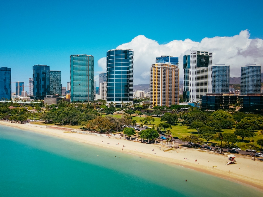 Aerial Ala Moana Beach Park,Honolulu, Oahu, Hawaii