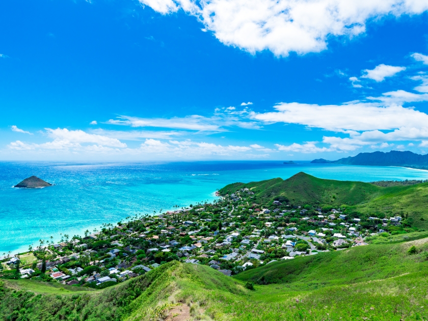 Lanikai Beach as seen from above in Kailua, Oahu, Hawaii