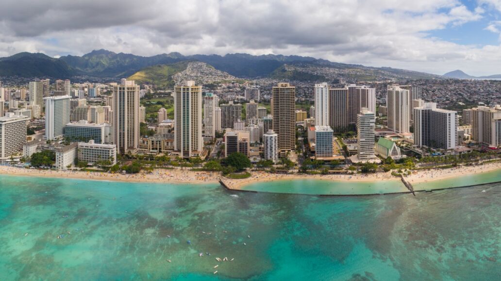 Aerial panorama Hawaii Oahu