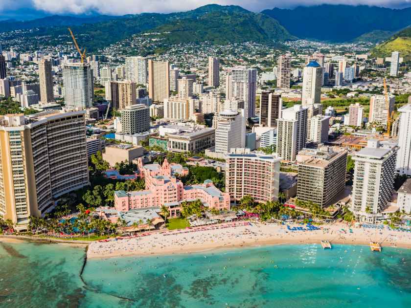 Aerial view of Waikiki Beach in Honolulu, Hawaii