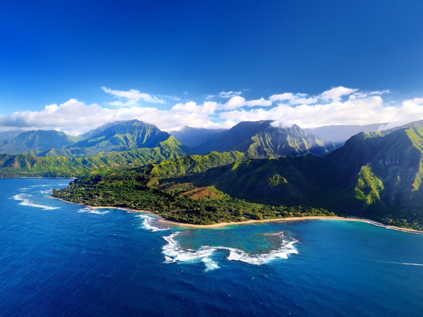 Beautiful aerial view of spectacular Na Pali coast, Kauai, Hawaii