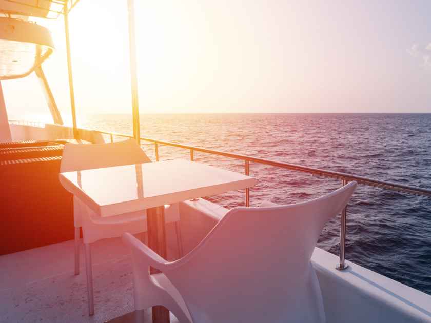 Vacations on luxury yacht in tropical sea. Travel around the world