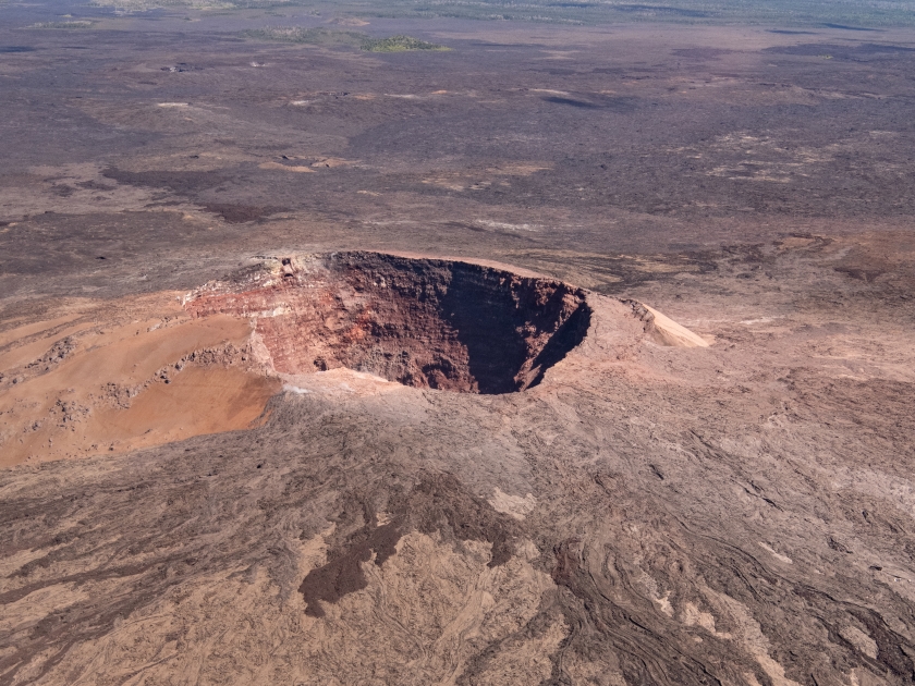 Shield volcano and cinder crater on big Island, Hawaii, taken from a helicopter