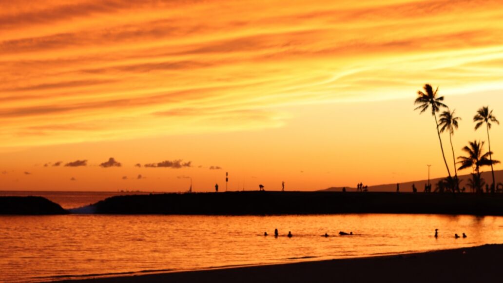 sunset at magic island on Oahu