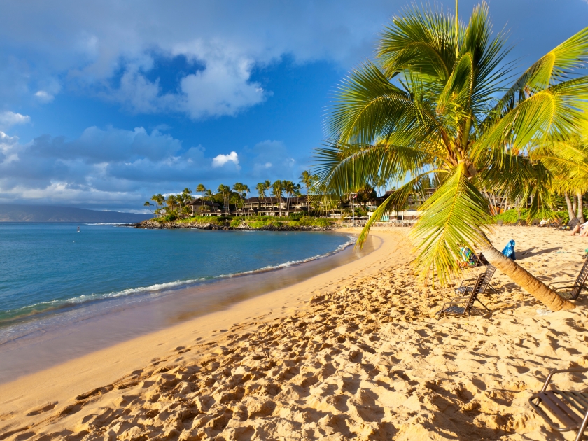 The beautiful Napili Bay in Maui, Hawaii short before sunset.